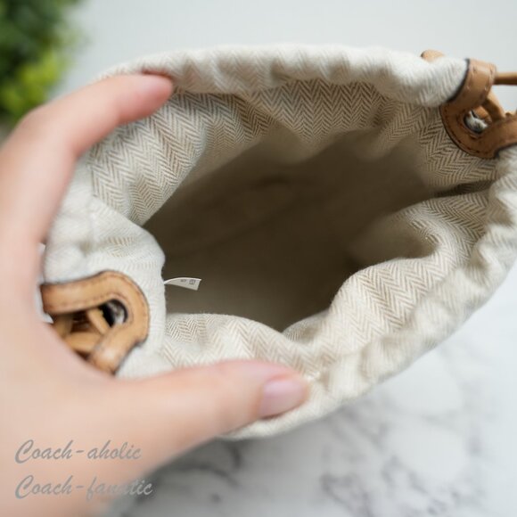 NWT  Tory Burch Emerson Woven Mini Bucket Bag in Ginger Shortbread 160648 - Picture 10 of 12